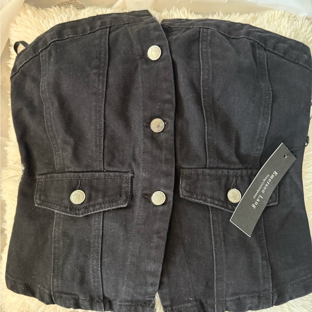 NWT Emerson Lang Black Denim Bustier Top